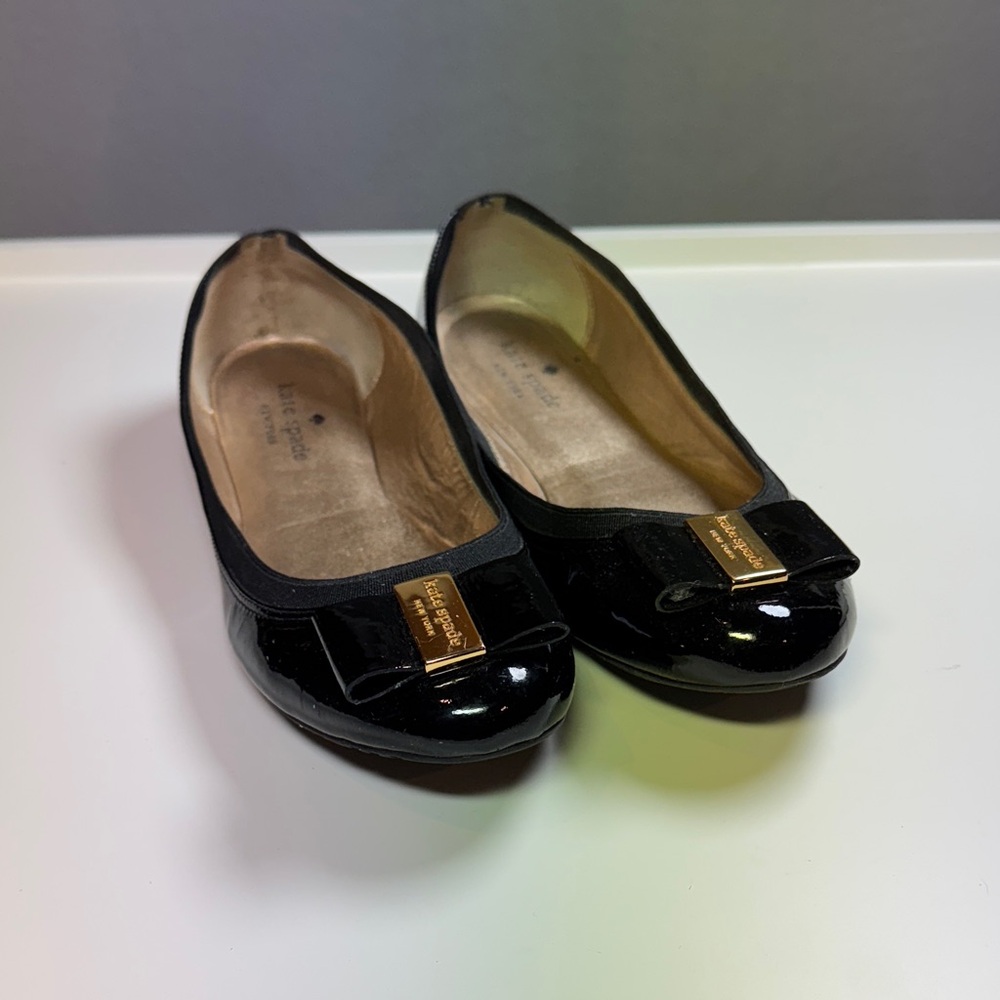 Kate Spade Black Patent Flats with Gold Accent